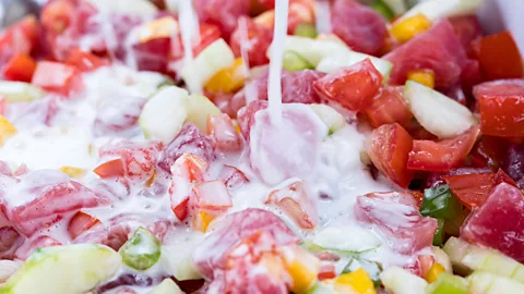 Stéphane Mailion Poisson cru is raw fish salad made with tuna and plenty of crisp vegetables (Credit: Stéphane Mailion)