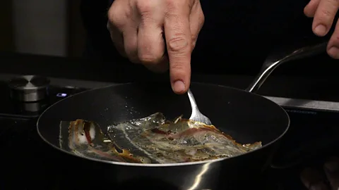 Emily Monaco Fried lardo gives the omelette soul (Credit: Emily Monaco)