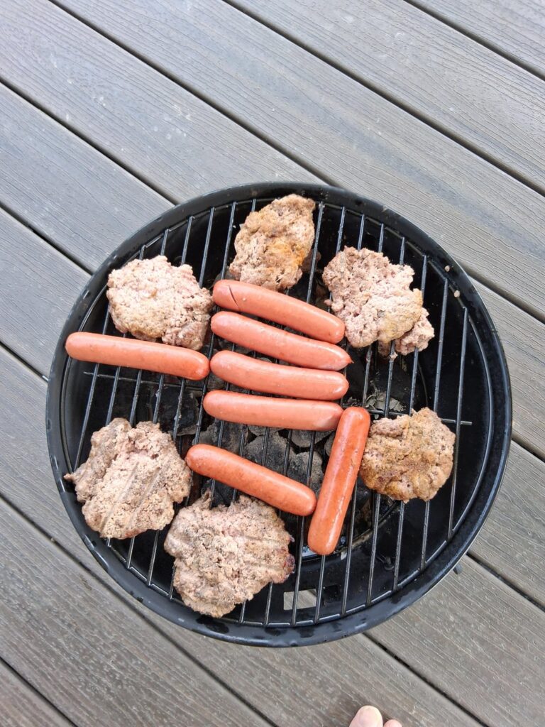10$ grill test drive with turkey paste patties.