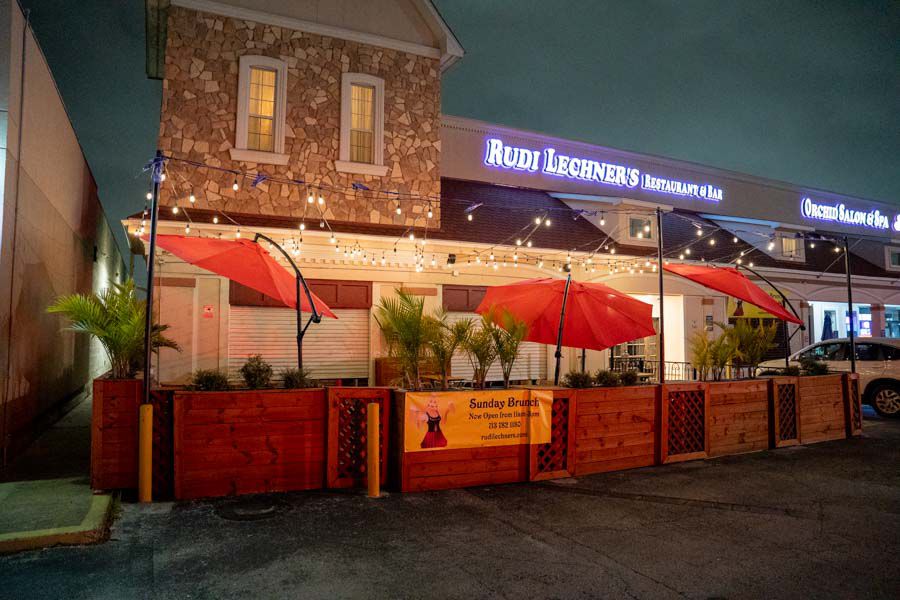 The outdoor patio and biergarten area of Rudi Lechner’s Restaurant.