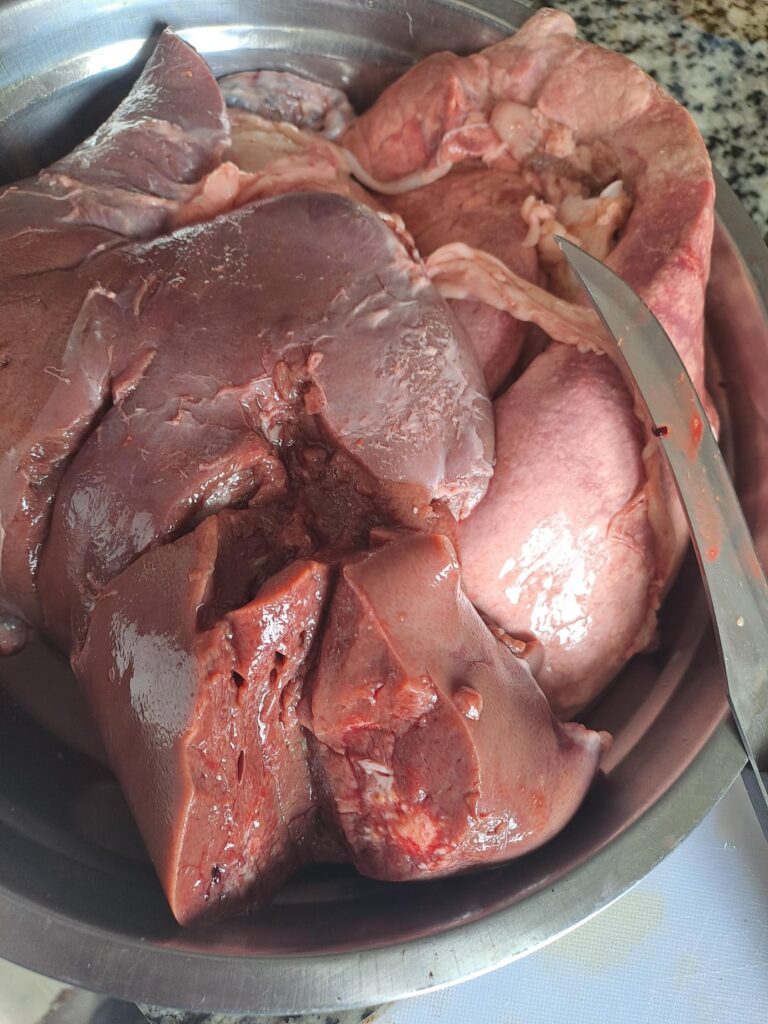 White spots on a liver of a fresh sheep