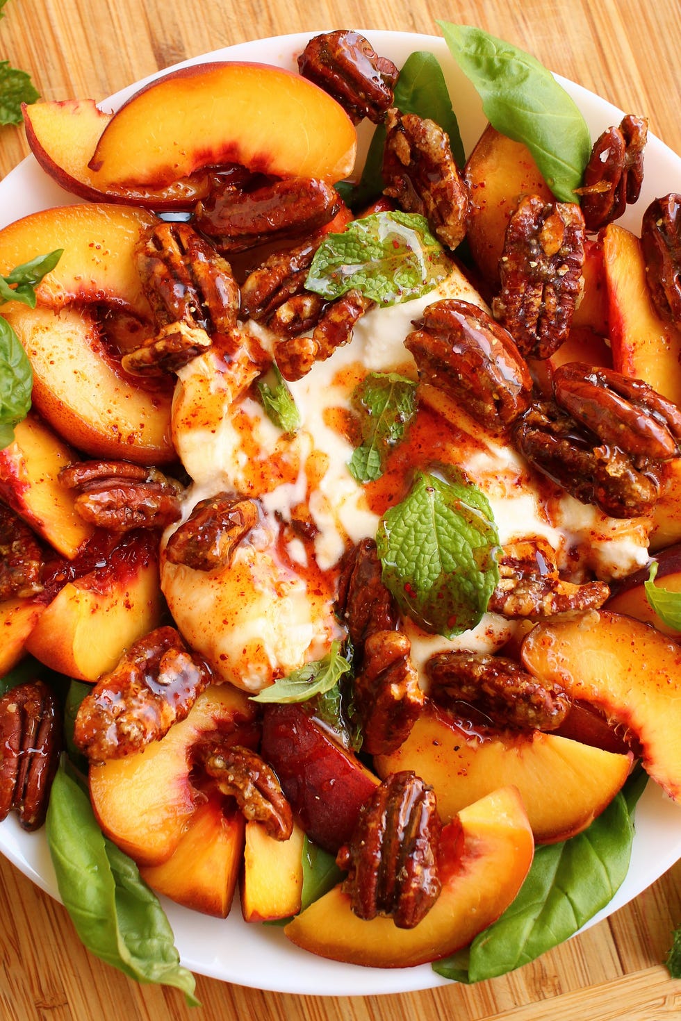 peach burrata caprese delishcom