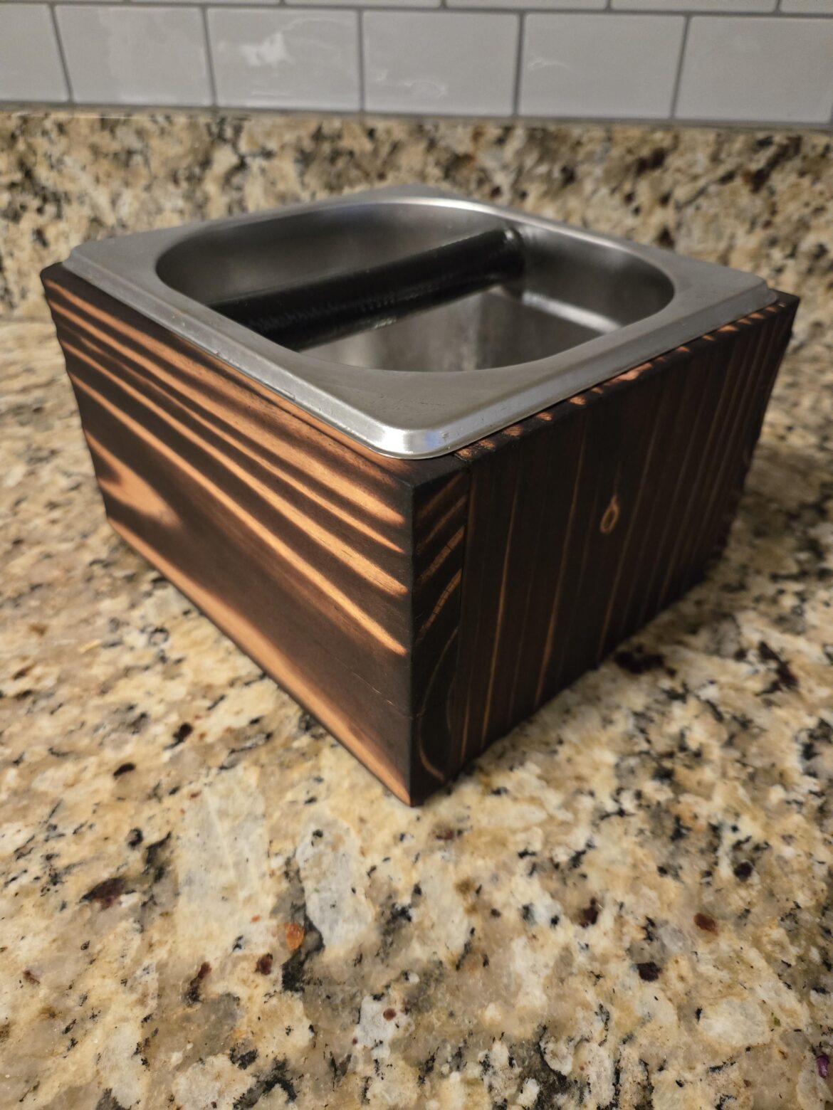 Was tired of looking at the bare metal "hotel tray" knock box. Built a scorched wood enclosure for it.