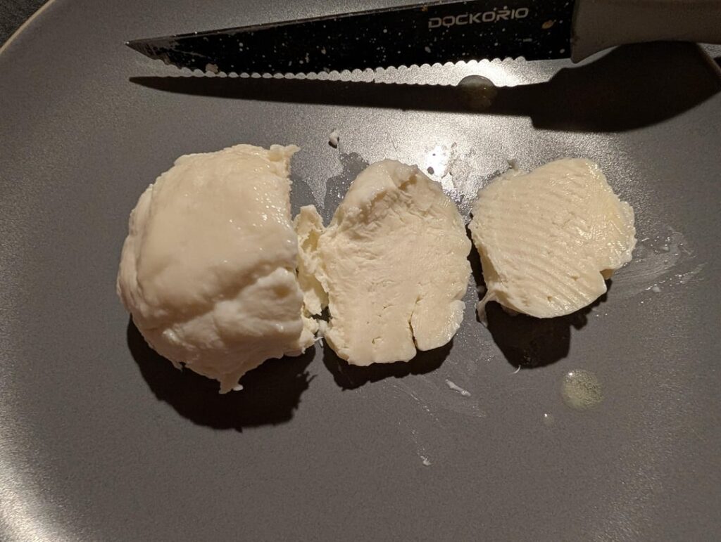 Realized too late I didn't have cheese for my spaghetti, so I made mozzarella for the first time, using 2% milk and apple cider vinegar. It was nasty!