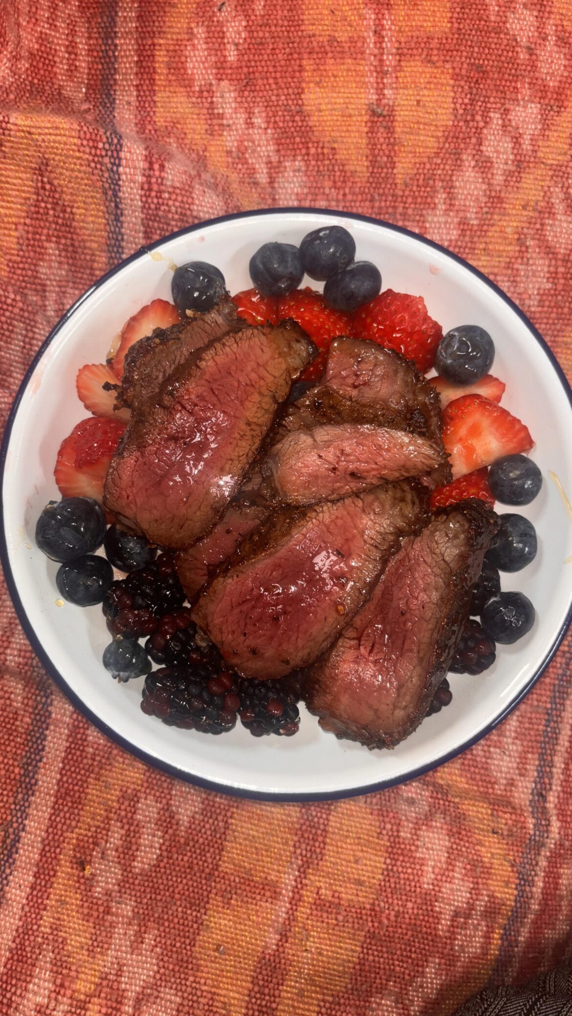 Am i a weirdo? Love my steak with honey and mixed berries.