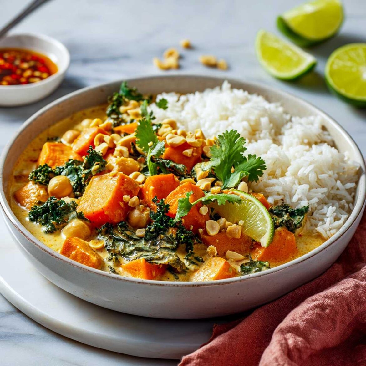 Made this Crockpot Thai Peanut Stew with chickpeas and sweet potatoes. Zero effort, tons of flavor.
