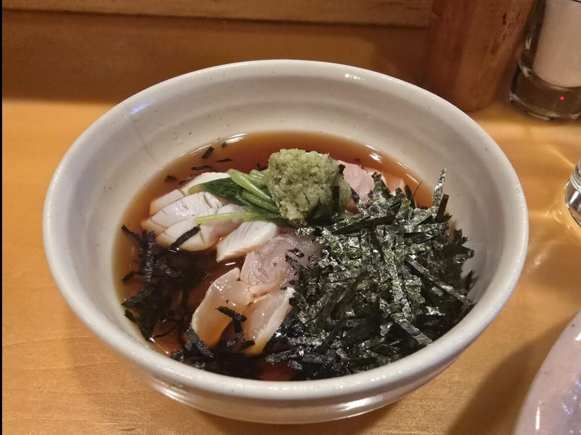 Seared Rare Chicken with Grated Wasabi and Sauce. My fav starter