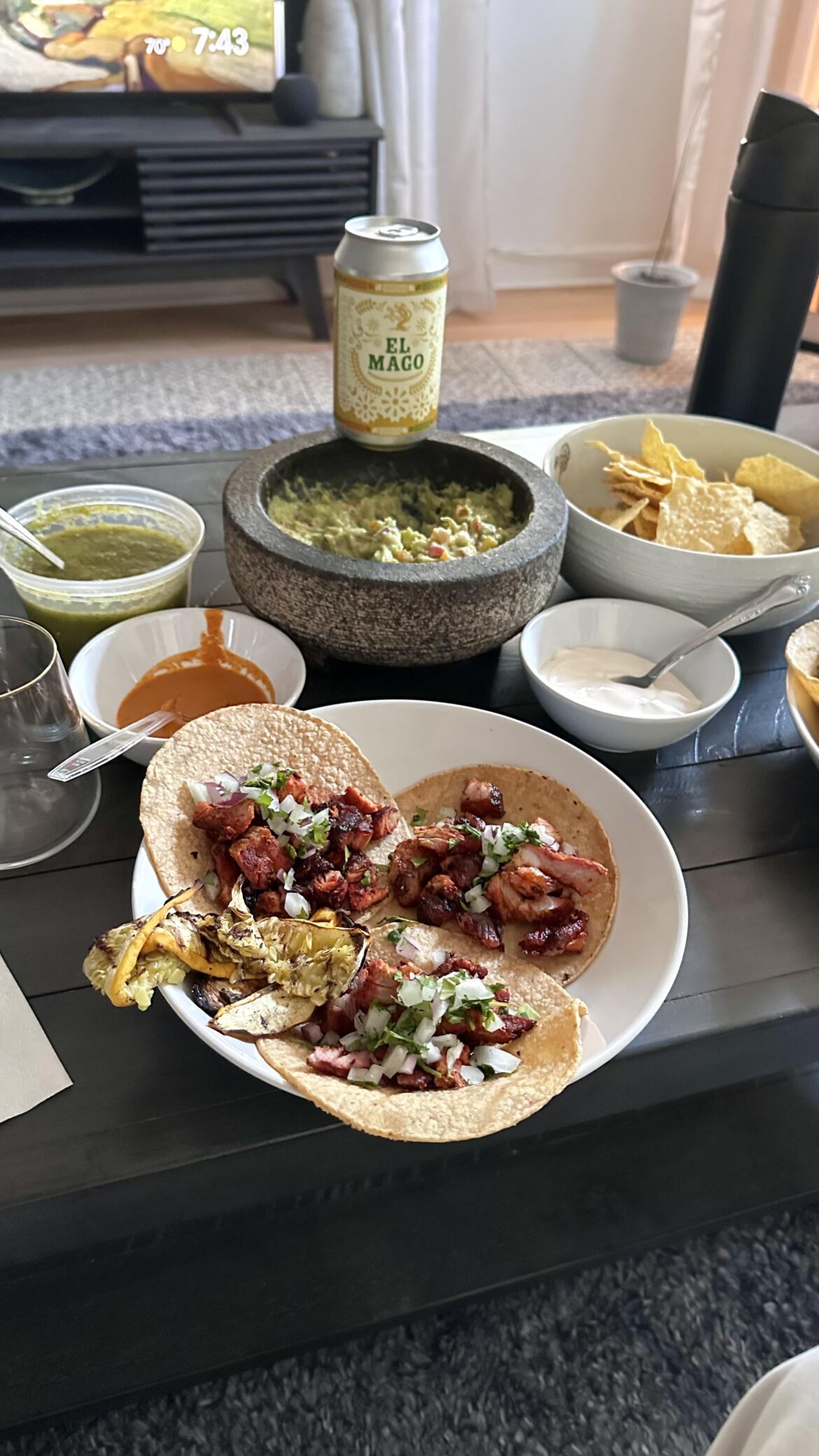 Charcoal grilled Al Pastor tacos.