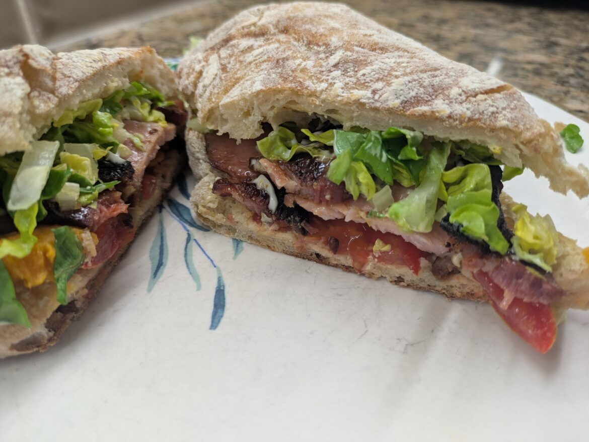 Bacon, lettuce, tomato and sweet potato.