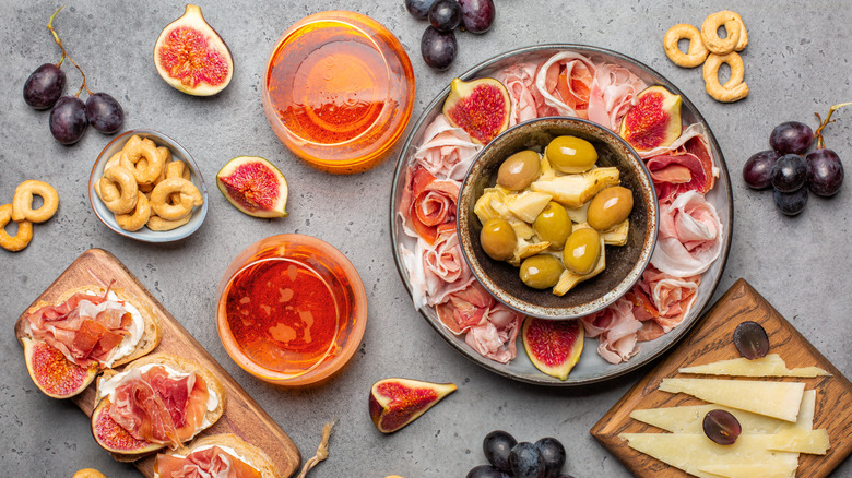 Italian cocktails alongside appetizers