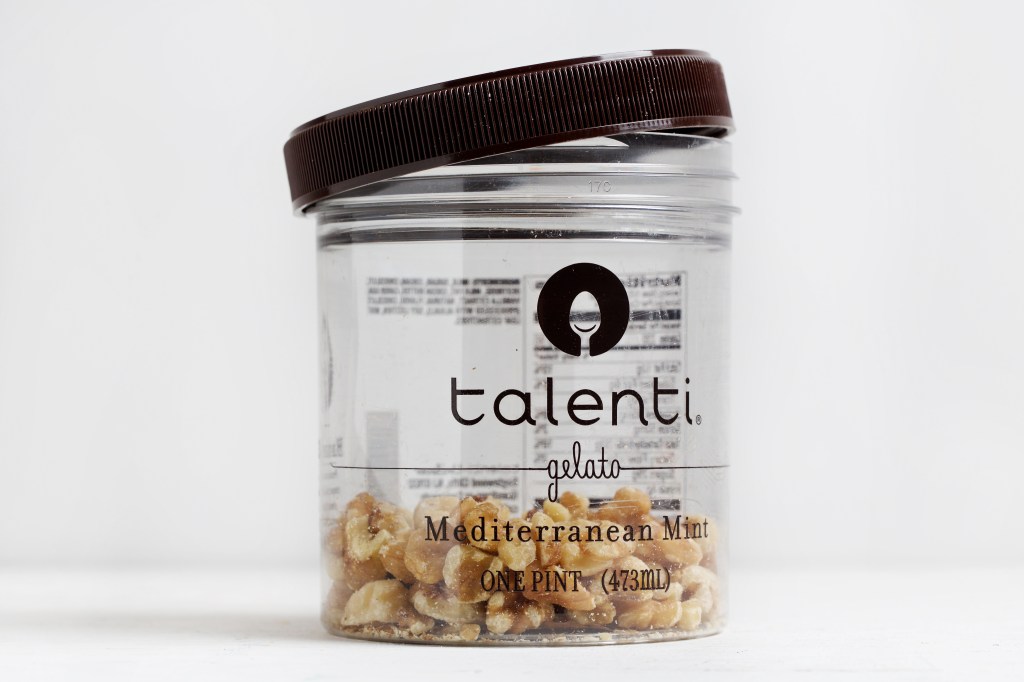 Walnuts in a Talenti gelato container.