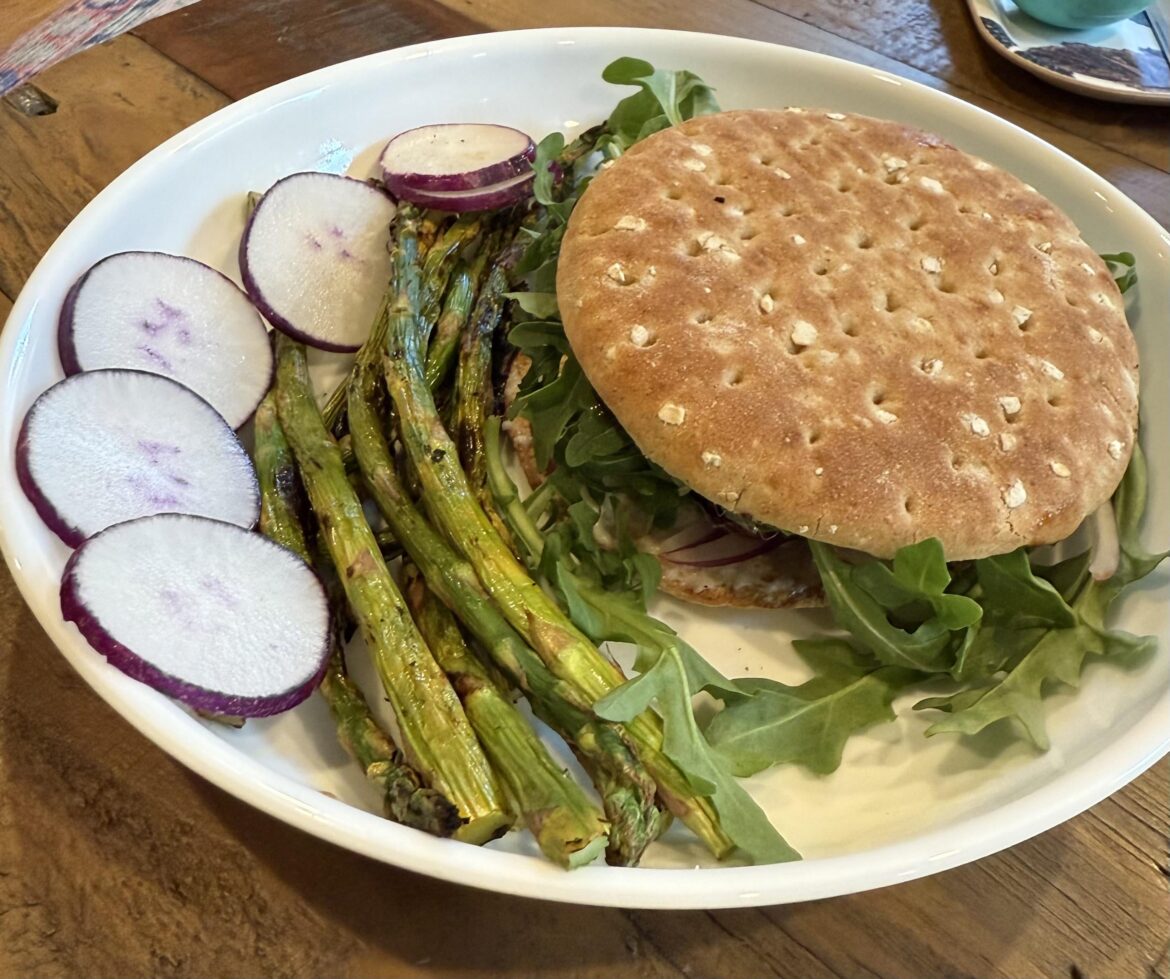 Turkey Burger with Asparagus and Radishes