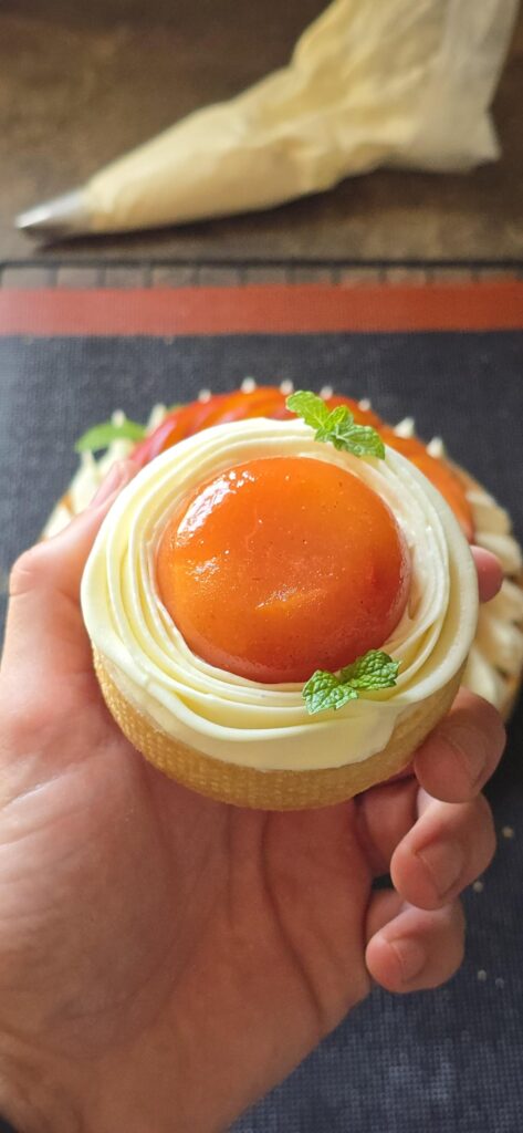 Peach tart with lavender Chantilly