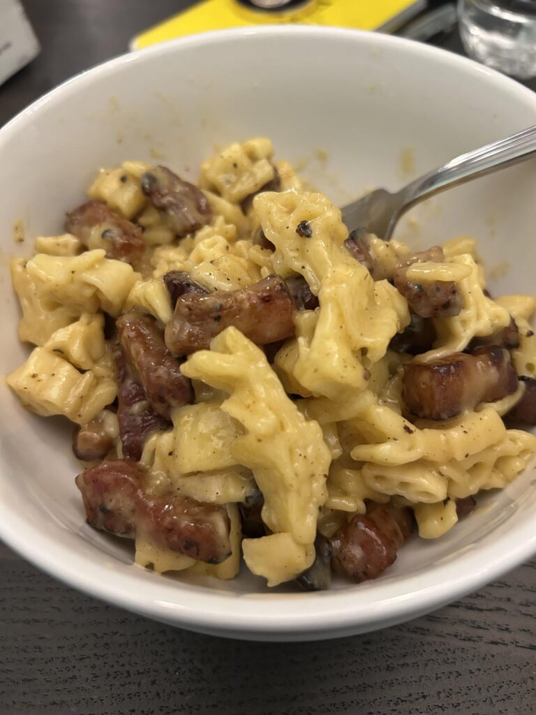 I call it “sharkbonara” cause I made shark shaped pasta for it