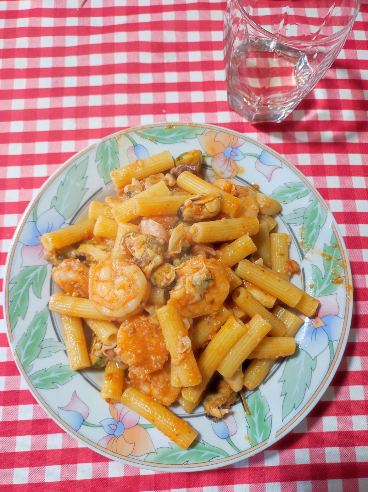 Pasta with mixed fish.