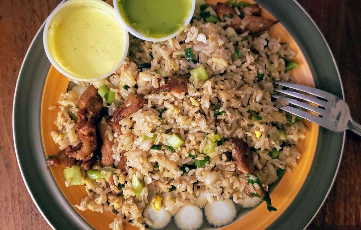 Arroz chaufa de pollo from Rosty in Highland Park.
