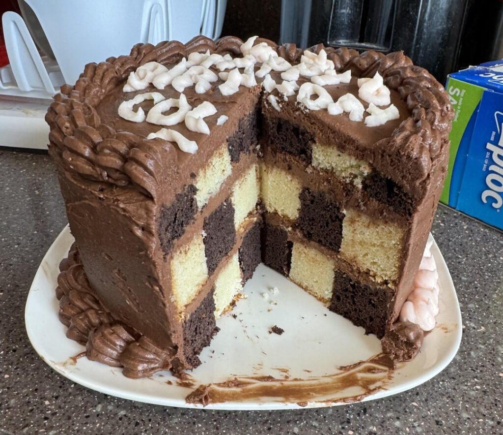 First attempt at a checkerboard cake