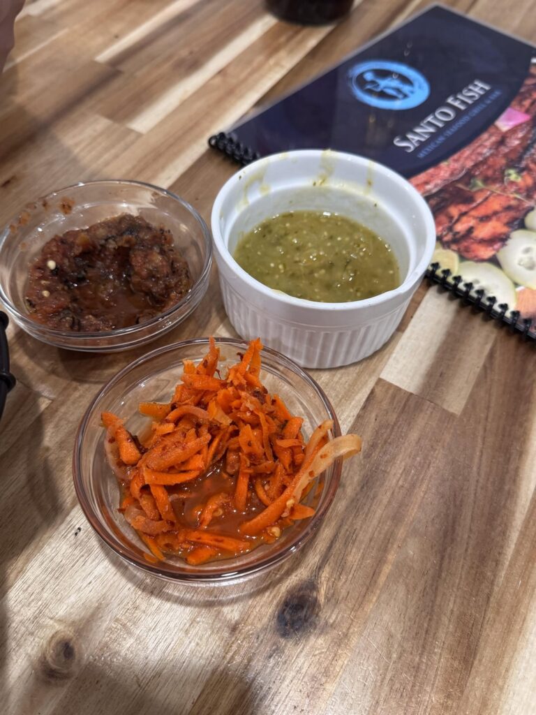 Carrot Salsa, at our local seafood restaurant in