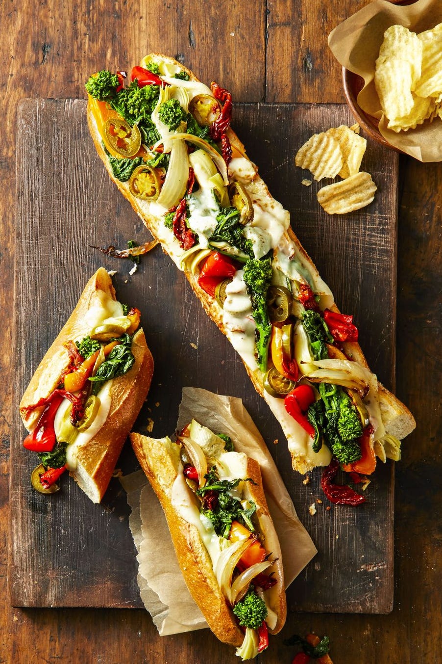 sub sandwiches with provolone and peppers
