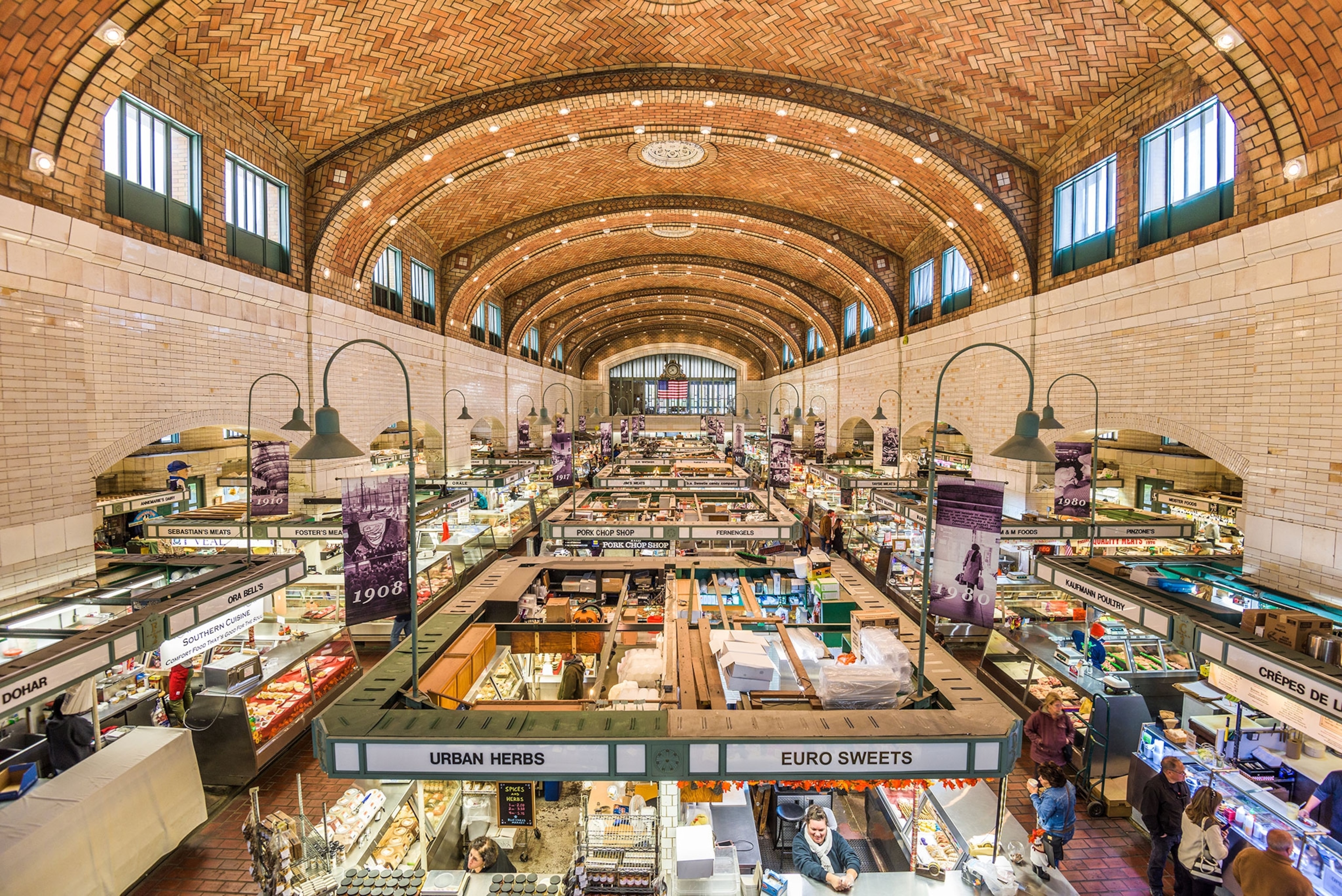 An topdown view inside a market.