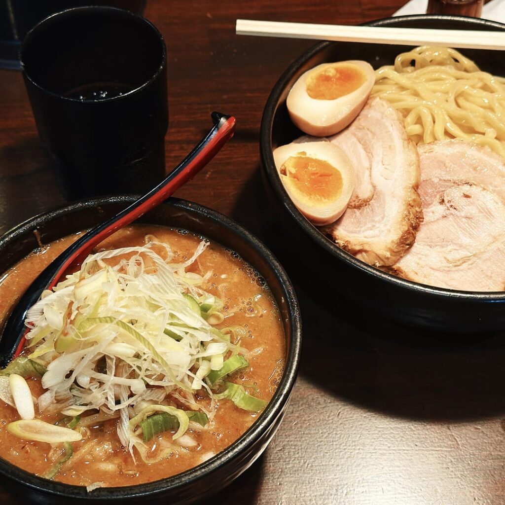Spicy miso tsukemen with chashu & aji-tamago (Mendokoro Hanada Ikebukuro)