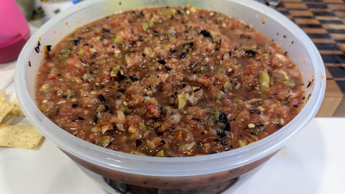 Large weekend batch of smoked, charred salsa
