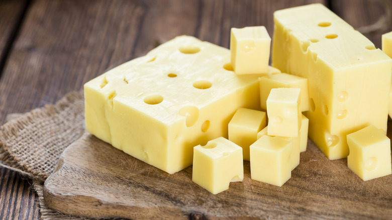 Slab of holey Swiss cheese