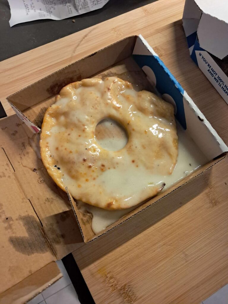 Dominos Donut: delivered product pic, website pic, and cucumber comparison pic