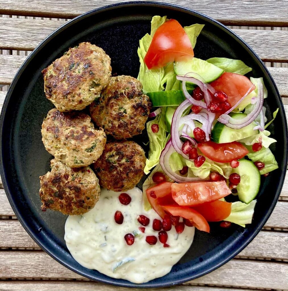 Turkey Zucchini meatballs and salad