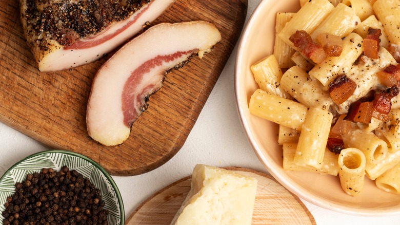 Roman pasta ingredients on table