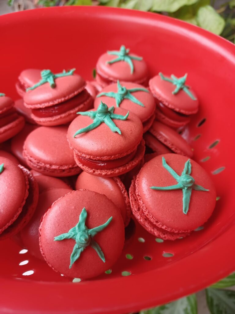 A basket of fresh "tomato" macarons!