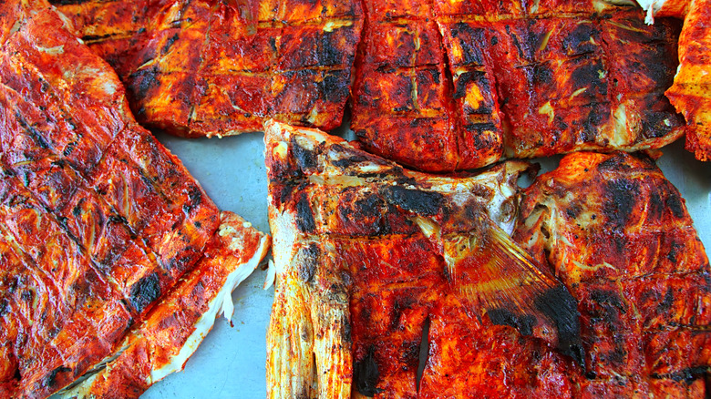 Grilled amberjack fish achiote tikinchick sauce Mayan recipe Mexico