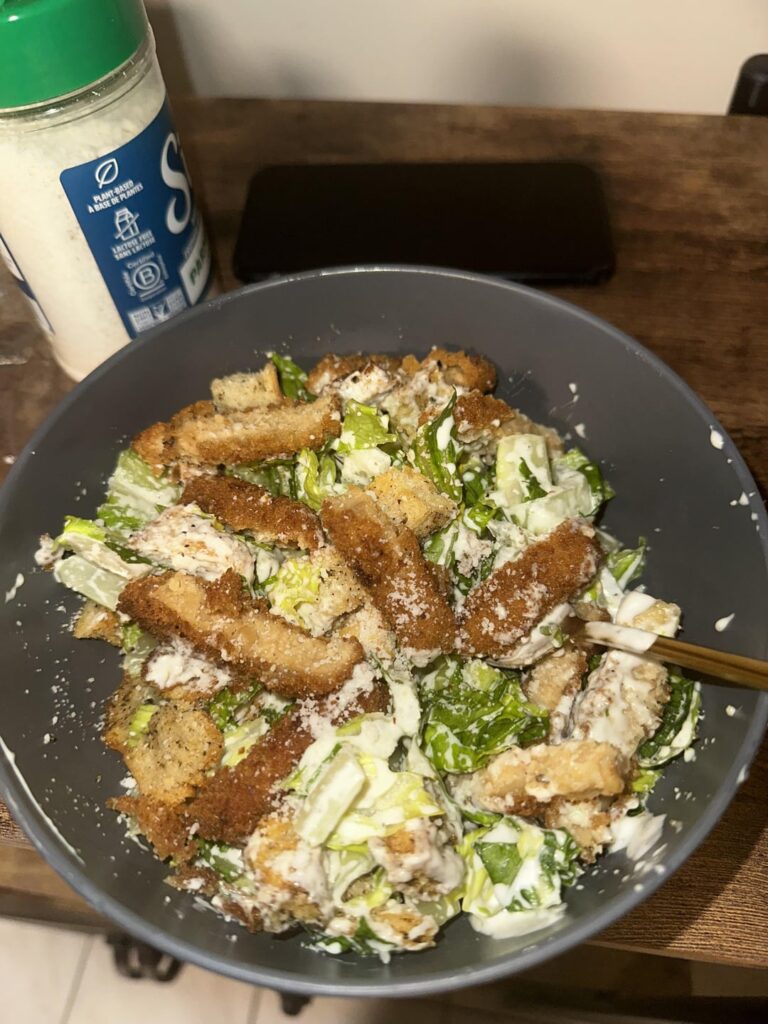 Homemade vegan ceasar “chicken” salad