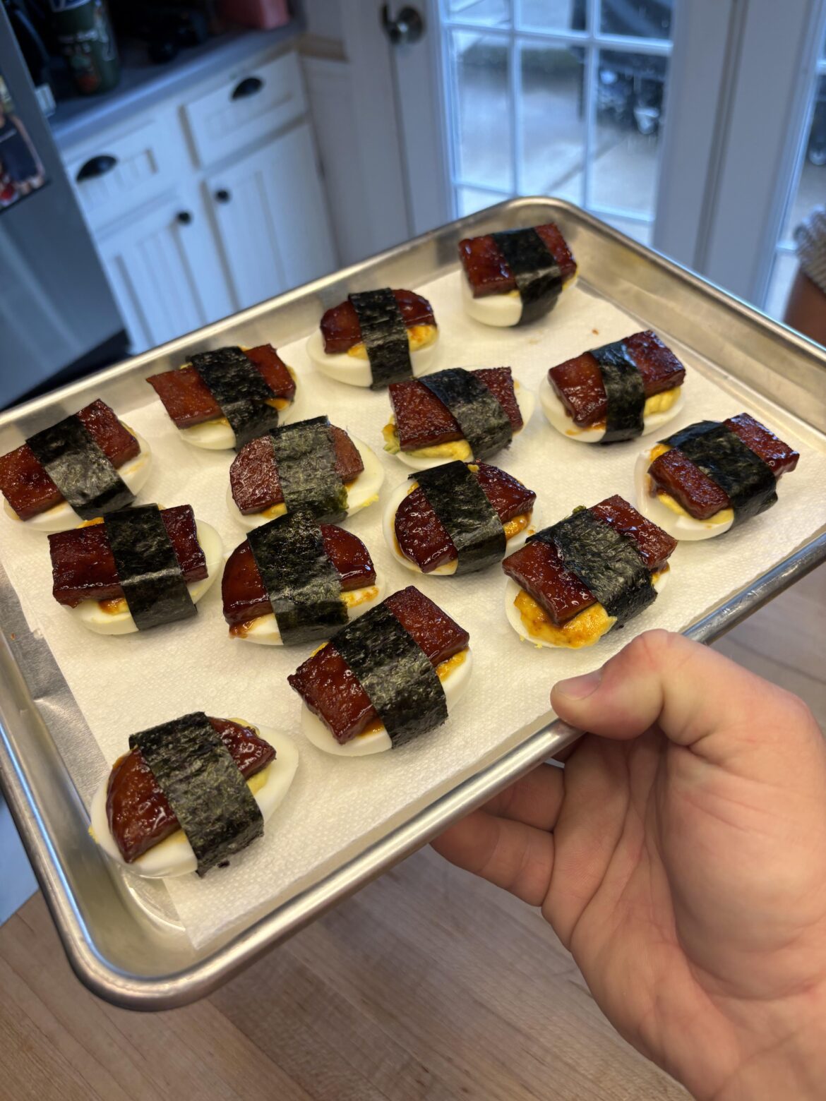 Spam musubi miso deviled eggs