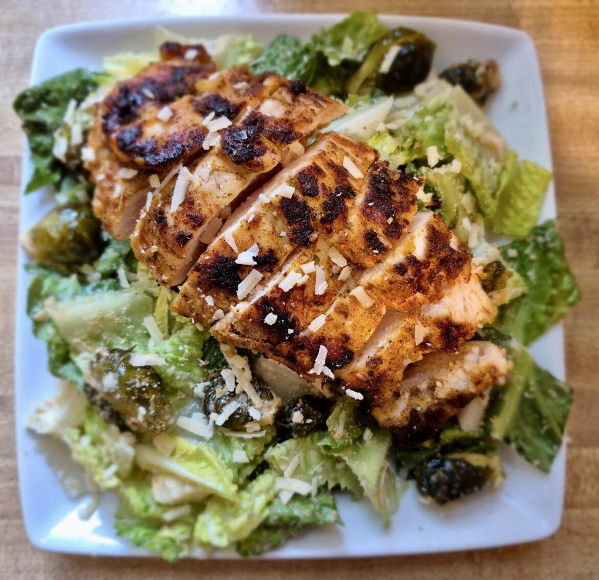 Chicken Caesar with honey vinaigrette brussel sprouts