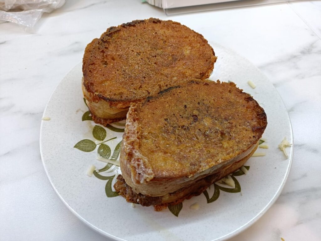 Sourdough, meatball, cheddar and red leicester toasties