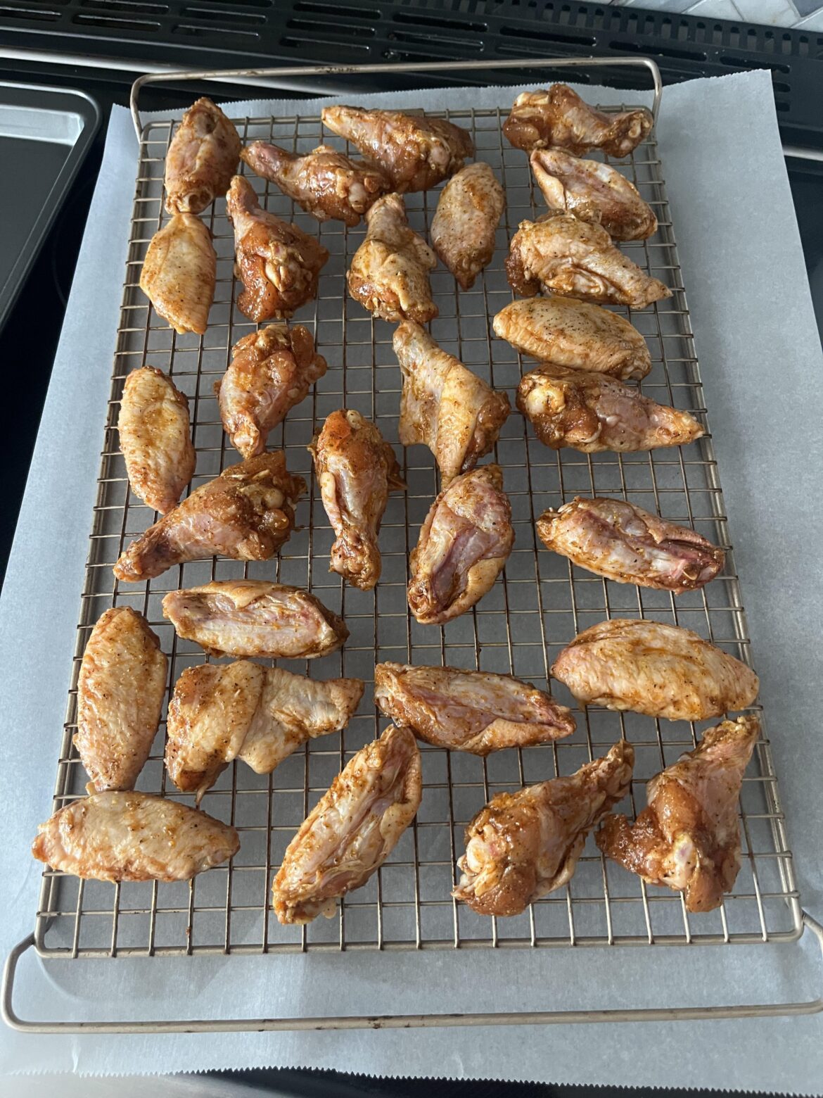 Oven wings going in