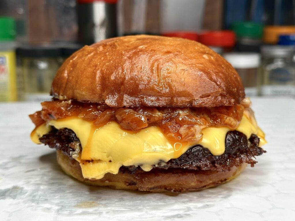 Homemade smash burgers with Sazon citrus onions