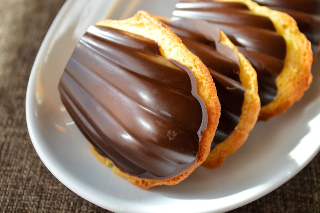 First time making madeleines with a chocolate shell