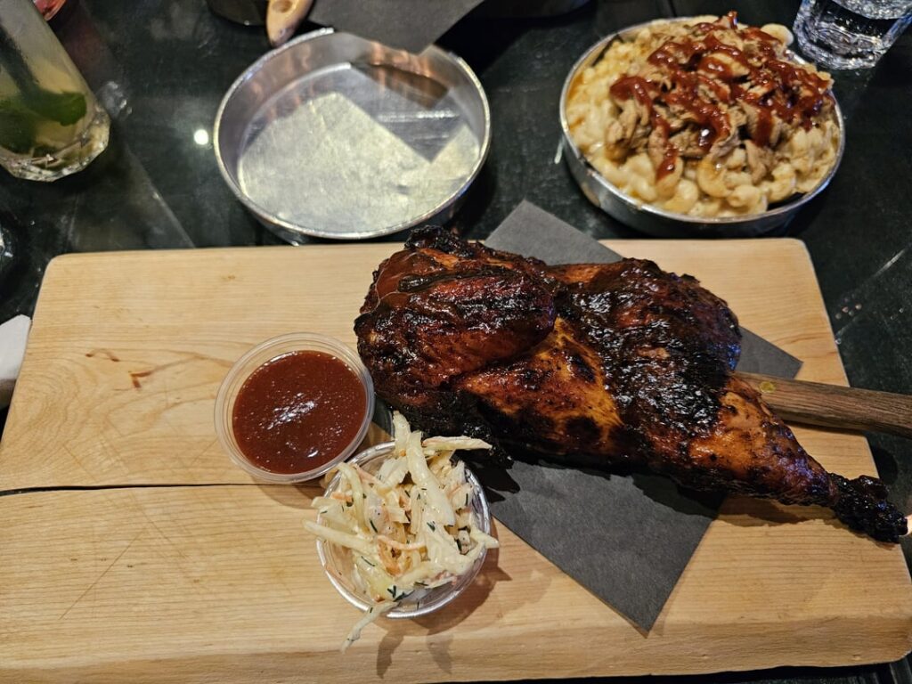 Smoked Chicken, Pulled Chicken Mac at Smoque n Bones