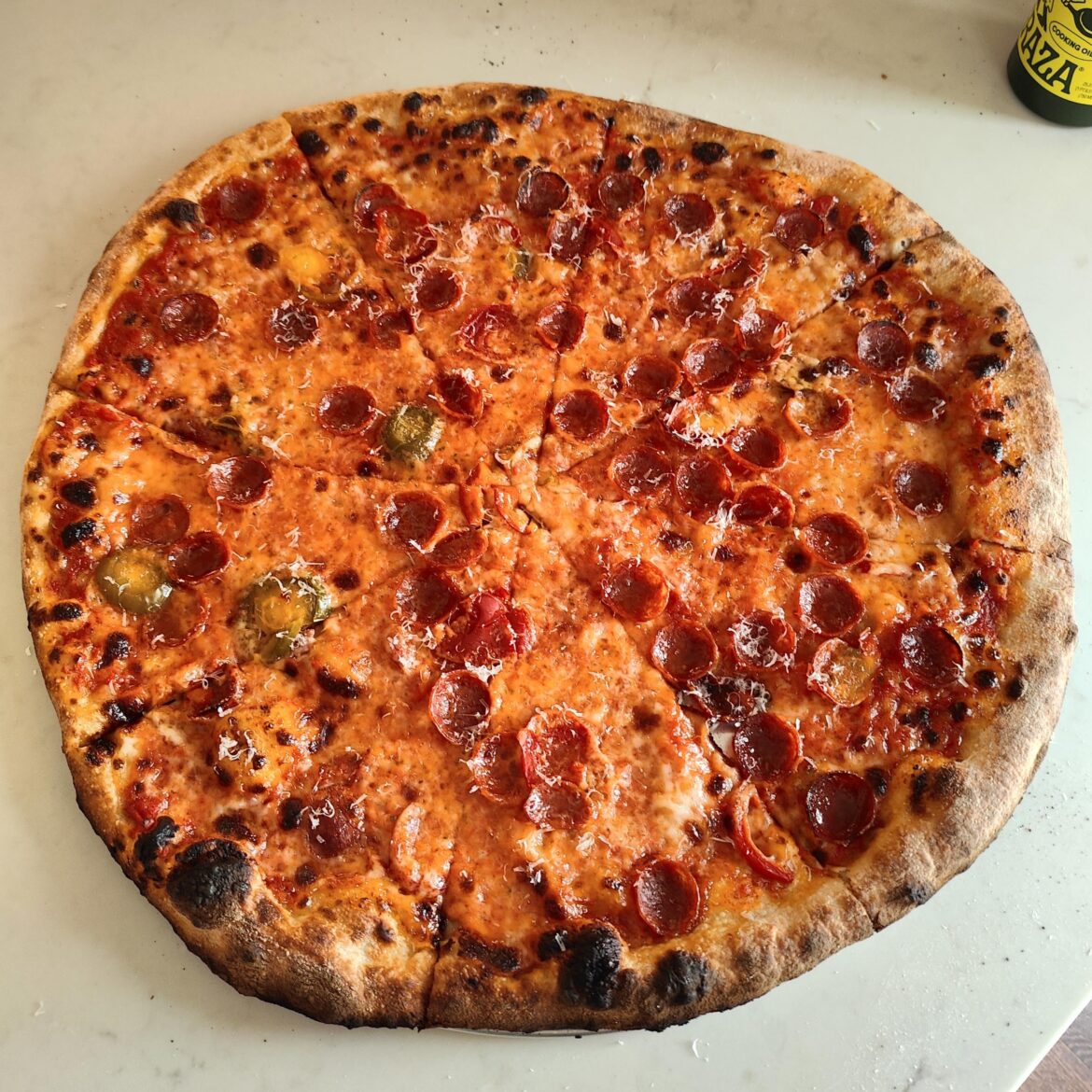 20" pepperoni & cherry peppers in the ooni Koda 2 Max