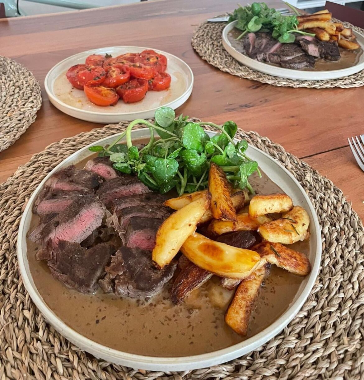 Made my GF rump steak, chips and peppercorn sauce, plus some tomato’s  and watercress