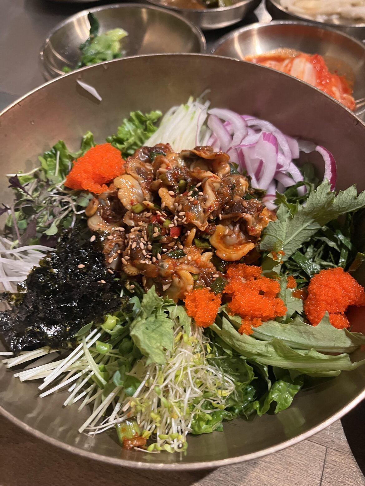 Bibimbap with spring veggies and cockles (봄나물 꼬막 비빔밥) at New Wonjo in NYC