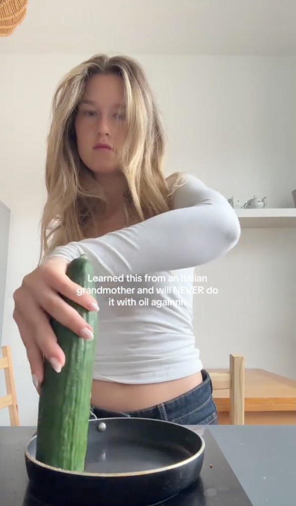TkTok cook demonstrates the cucumber hack.
