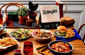 Food on tabletop ordered from Wonder in New Jersey