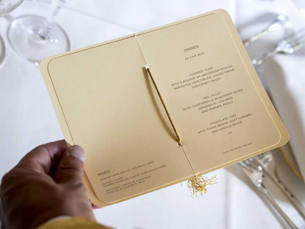 Menu of the NATO summit dinner at Dutch palace ‘Huis ten Bosch’ tonight. What do we think of the wines?