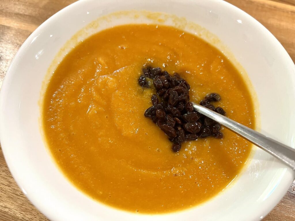 Orange veggies and lentil soup