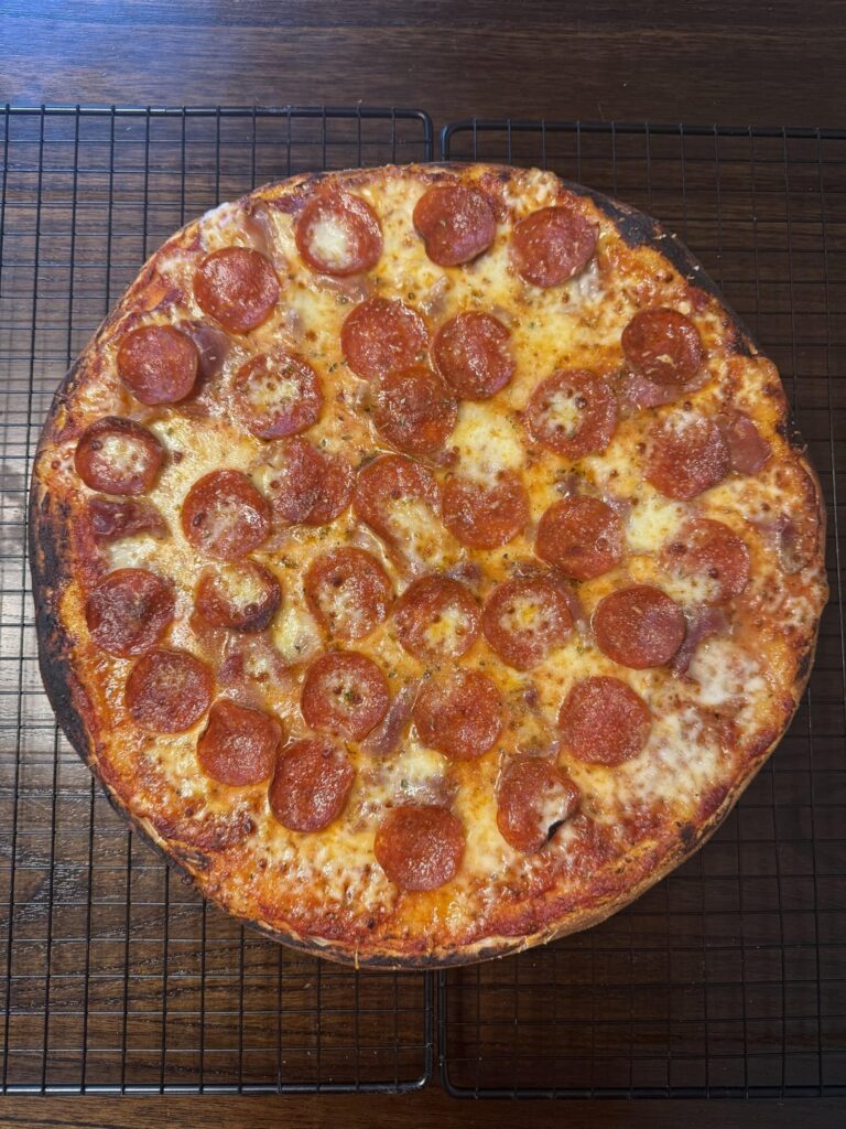 16” Prosciutto and Pepperoni Tavern Style with folded edge