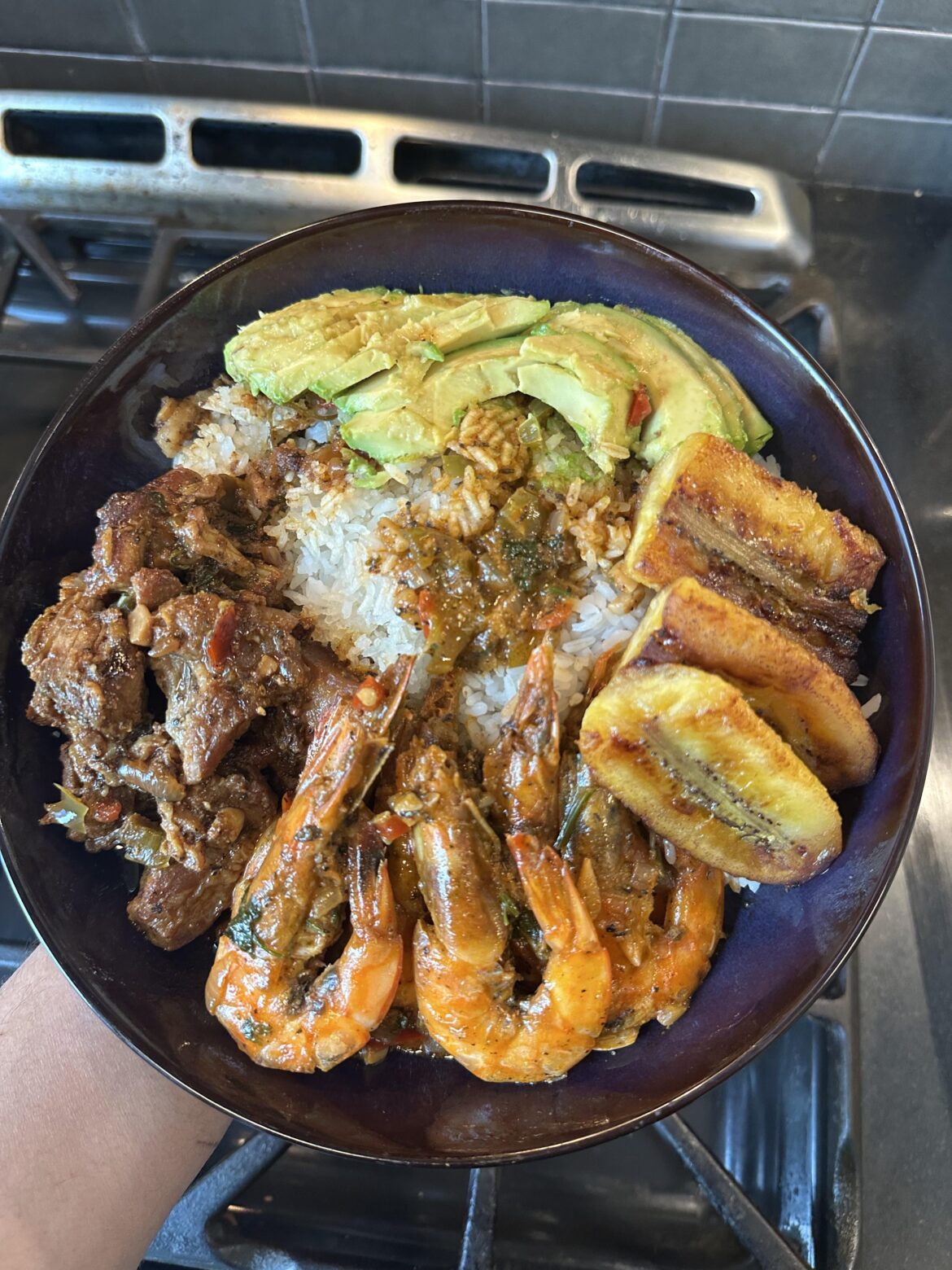 Coconut shrimp with some sides.