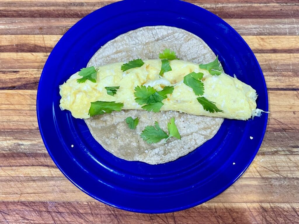 Simple breakfast taco, with a double-yolk egg